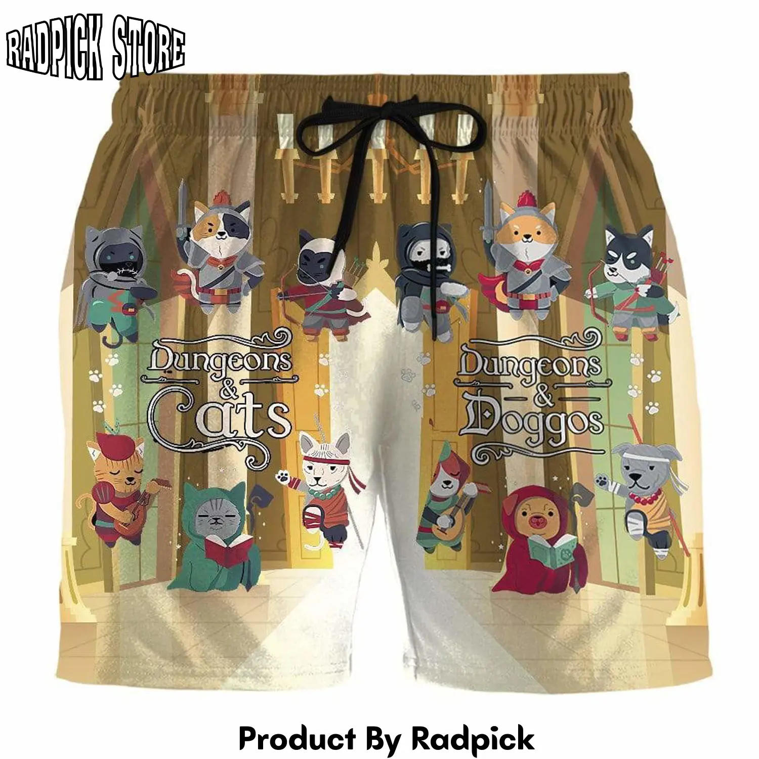 Radpick 3d dungeons cats dogs custom beach shorts swim trunks rp631549